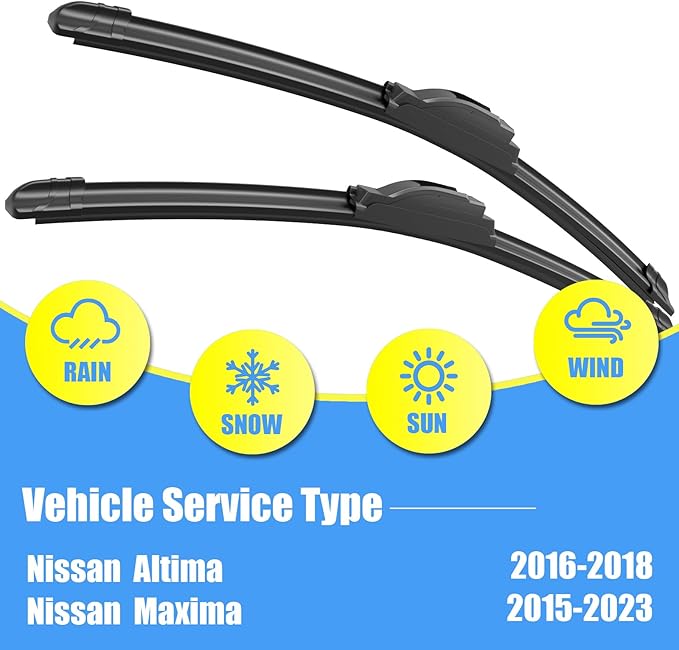 Gavimnal® 28"+16" Silicone Wiper Blades Replacement For Nissan Altima 2016-2018 Maxima 2015-2023,All-Season Front Windshield Wiper Blades(Set of 2)