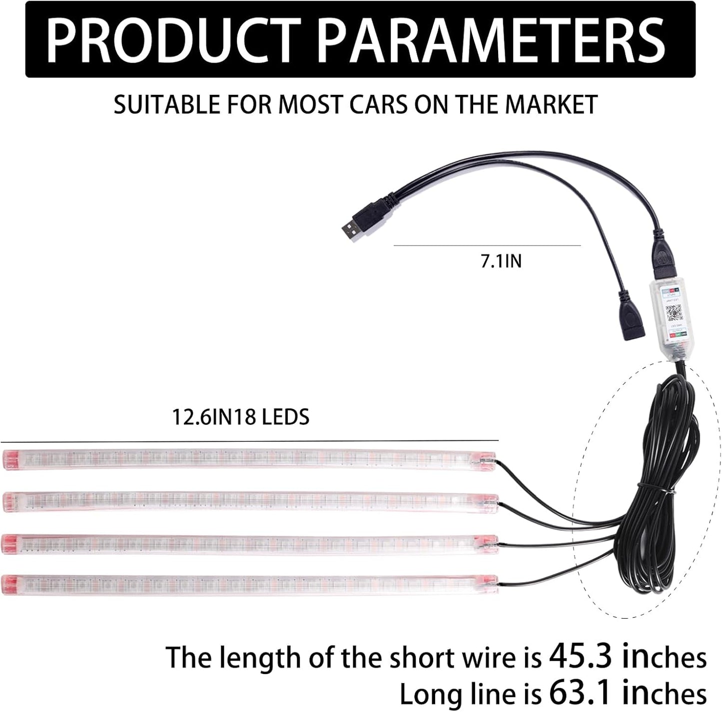 Upgrade Smart USB Dream Color Interior Car LED Strip Light with App Control, RGB Multi Color USB 5V Neon Atmosphere Ambient Night Strip Light Decorative Lamp for Cars with Music and DIY Mode(D72LEDs)