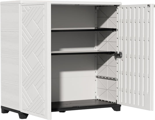ZZM Indoor/Outdoor Storage Cabinet Waterproof, 34"x15"x34" Plastic Outdoor Storage Box for Garden Balcony Bathroom, All Weather Outdoor Storage Clearance, DIY Usage, with 2 Shelf (White)