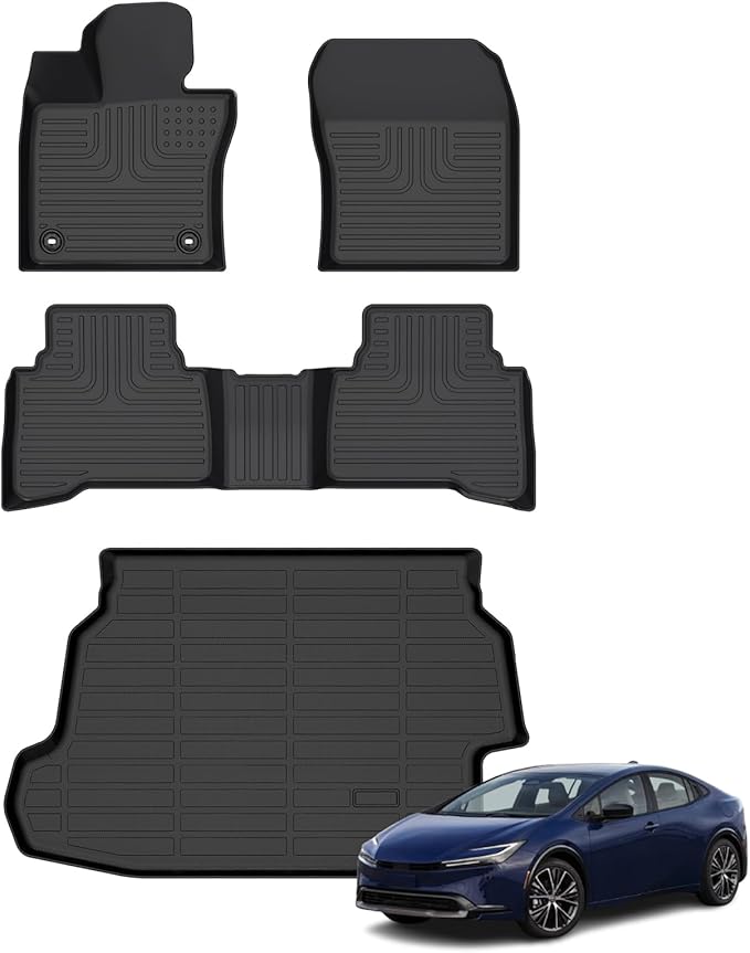 Floor Mats & Cargo Liner for 2023-2025 Toyota Prius/Prius Prime (PHEV), All Weather Automotive TPE Floor Liners Set Waterproof Accessories Black