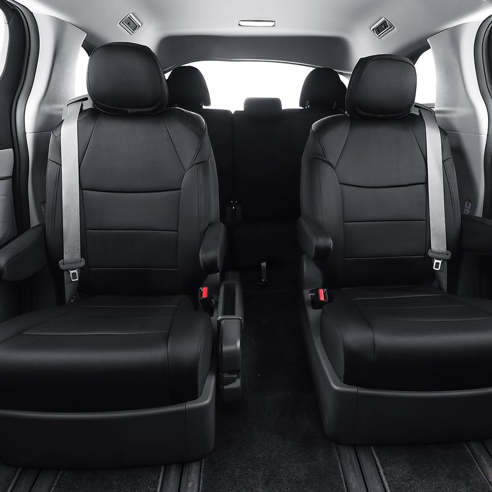 EKR Sienna Seat Covers for 2011-2020 Toyota Sienna LE,XLE, SE,XLE Premium 2nd Row 4/2/4 Split,8 Seats,Waterproof Car Seat Cover Full Set,Car Seat Protectors- Three Row,Neoprene (Black)