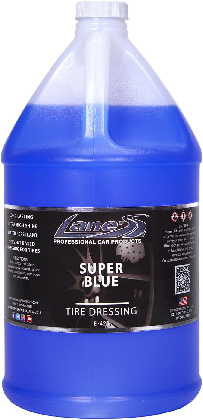 LANE'S Super Blue Tire Dressing Spray | High-Gloss Car Tire Shine Spray | No Sling, No Run, Long Lasting | Protects from Cracks & UV Rays | Non-Greasy Automotive Dressing & Cleaner | 1 Gallon