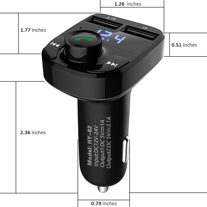 Handsfree Call Car Charger,Wireless Bluetooth FM Transmitter Radio Receiver,Mp3 Audio Music Adapter,Dual USB Port Compatible for All Smartphones,Samsung Galaxy,LG,HTC,etc.
