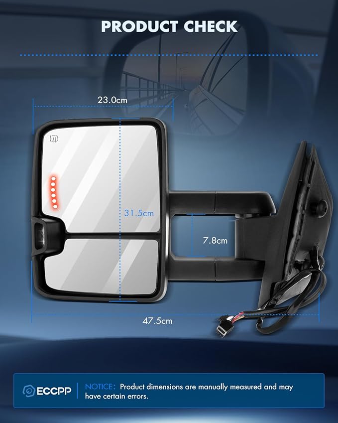 ECCPP Towing Mirrors Tow Mirrors With 2007-2014 For Chevrolet Silverado For GMC Sierra (07 For New Body) Power Adjusted Heated Led Turn Signal Width Light Black Pickup Truck