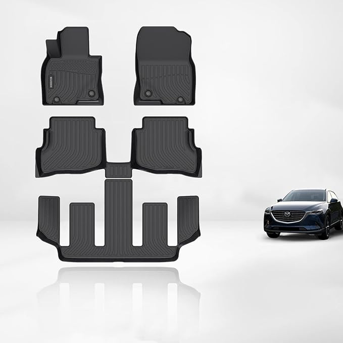 KELCSEECS Floor Mats Custom for 2020-2023 Mazda CX-9 (Fit 6 Seater Without 2nd Row Console But Has Cup Holders) All Weather Car Mats Floor Liners Front& Rear& 3rd Row Mazda CX9 Accessories Black