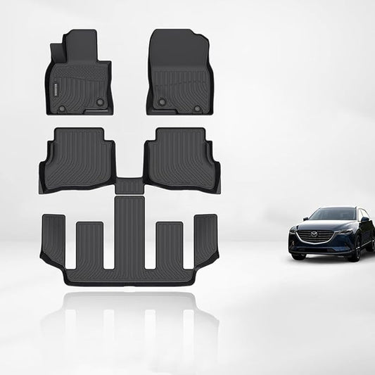 KELCSEECS Floor Mats Custom for 2020-2023 Mazda CX-9 (Fit 6 Seater Without 2nd Row Console But Has Cup Holders) All Weather Car Mats Floor Liners Front& Rear& 3rd Row Mazda CX9 Accessories Black