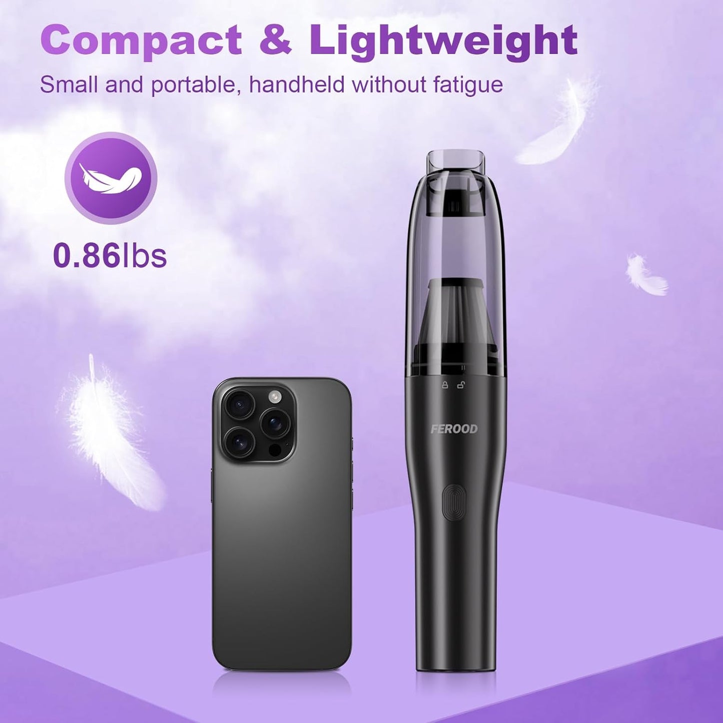 Handheld Vacuum Cordless Cleaner, 0.86 Lb Ultra-Lightweight Mini Car Vacuum Portable Cordless, Mini Vacuum Cleaner with Low Noise Blower, Washable HEPA Filter, Seen on TV - USB Car Charging