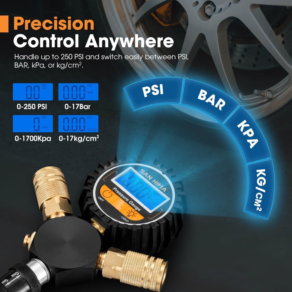 SanHima 4 Tire Inflation Deflation System - Fits up to 200" Wheelbase, Fast High Flow 4-Way Air Down Tire Inflator Deflator for Truck Car Trailer Motocycle
