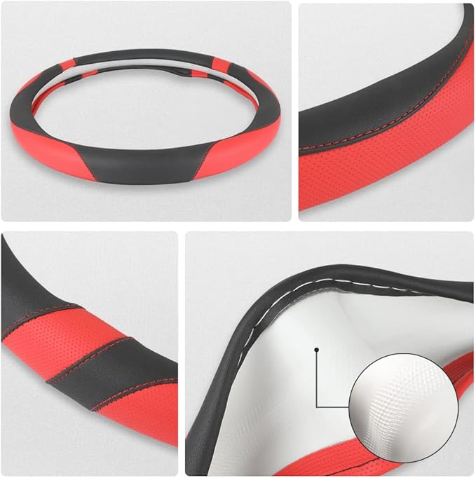 West Llama Car Steering Wheel Cover for Ford Escape,Explorer,Fusion,Focus,Bronco,Transit,Edge(Black+Red- Standard Size)