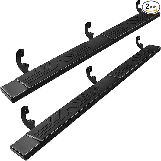 PZ 6.5" Double Cab Running Boards Compatible with 2019-2025 Chevy Silverado/GMC Sierra 1500, 2020-2025 for 2500HD 3500HD Black Aluminum Alloy Side Step Nerf Bar Ridge Pattern