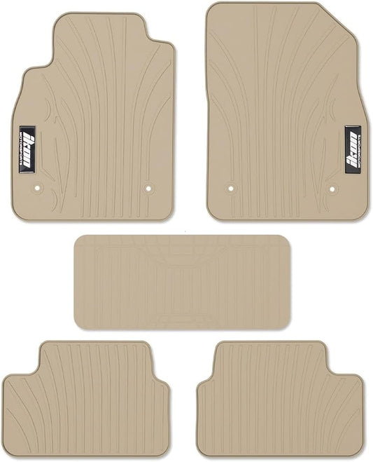 IKON MOTORSPORTS, Custom Fit Floor Mats Compatible with 2008-2015 Chevrolet Cruze, 16 Cruze Limited, Latex Rubber Heavy Duty All Weather Season Car Auto Front Rear Carpets Liner 5PCS Beige
