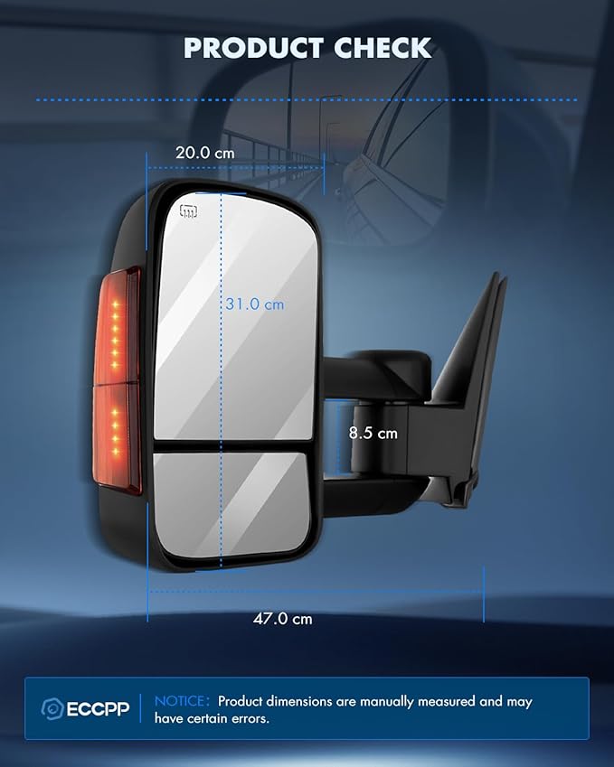 ECCPP Towing Mirrors For 03-06 For Chevy For Silverado For GMC For Sierra 1500 2500HD 3500 For Suburban For Yukon Xl For Tahoe Power Heated Amber Light Telescoping Side View Pair Mirrors