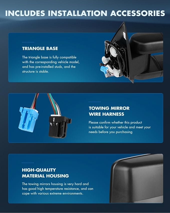 ECCPP Towing Mirrors Pair Side Replacement Fit For 2003-2007 For Chevy For Silverado For GMC For Sierra Power Heated Signal Light Width Light Chrome Cap Left And Right Side Tow Mirrors