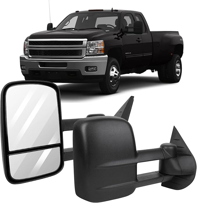 OCPTY Towing Mirrors Manual No Heated Left Driver Right Passenger Side Tow Mirrors Fit For 2008-2013 For Chevy Silverado For Gmc Sierra 1500/2500 Hd/3500 With No Turn Signal With Black Housing