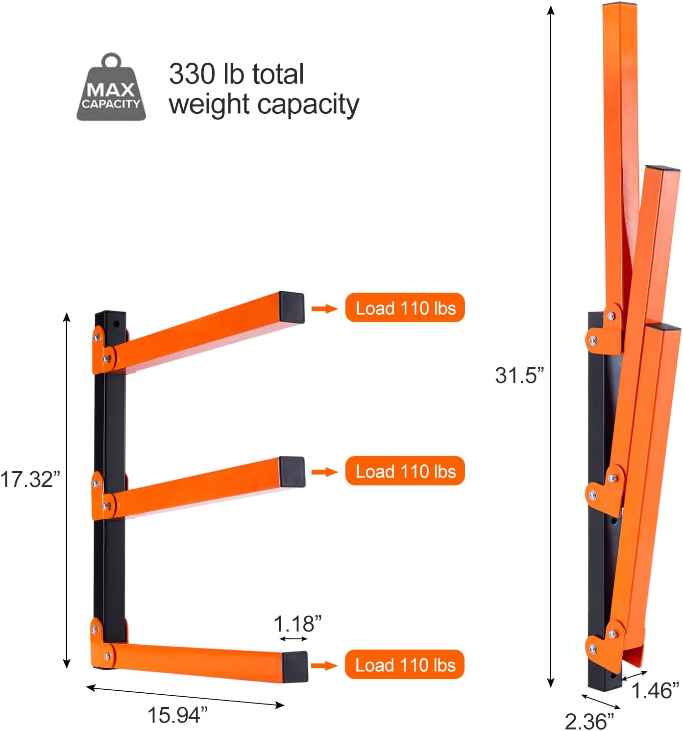 Ultrawall Wall Mount Wood Organizer and Lumber Storage Metal Rack with 3-Level - Indoor & Outdoor Use, 2 Pack