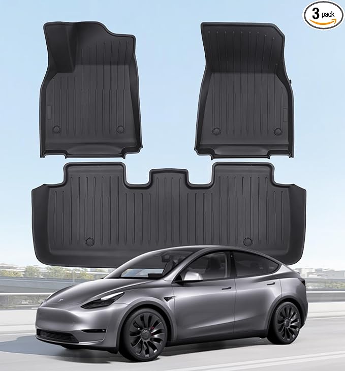 Floor Mats Fits for Tesla Model Y 5-Seat 2024-2020 - Custom Fit All Weather Front & Rear Row TPE Car Mats Floor Liners, 3-Piece (Not Fit 7-Seat)