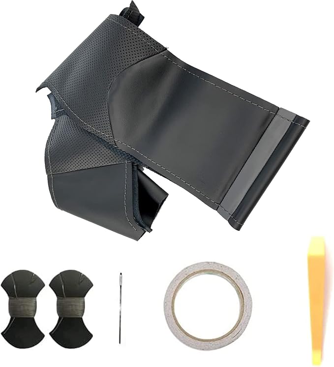 Hand-Sewing Steering Wheel Wrap Cover Black Perforated Leather/Grey Marker Strip Wrap Interior Protection Accessories for Chevrolet Suburban/Chevy Tahoe/GMC Yukon/GMC Sierra 2015 2016 2017 2018