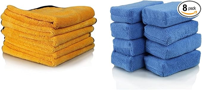 Chemical Guys Premium Microfiber Towel Bundle (16 in. x 24 in.) (Pack of 6) and Premium Grade Microfiber Applicators (Pack of 8)