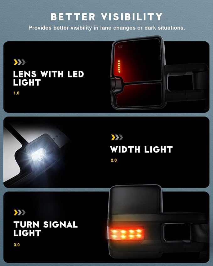 OCPTY Rearview Mirrors,Car Mirrors Towing Mirrors For Chevy Silverado/For Gmc Sierra 1500 2014-2017 For Chevy Silverado/For Gmc Sierra 2500 Hd/3500 Hd 2015-2016 With Power Heated Turn Signal Light