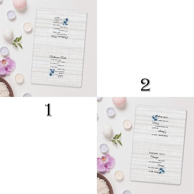 Funny Bathroom Rules Decorative Hand Towels Set of 2, Rustic Farmhouse Hand Towels for Bathroom Decor, 16x24 Inch(Blue Floral Style)