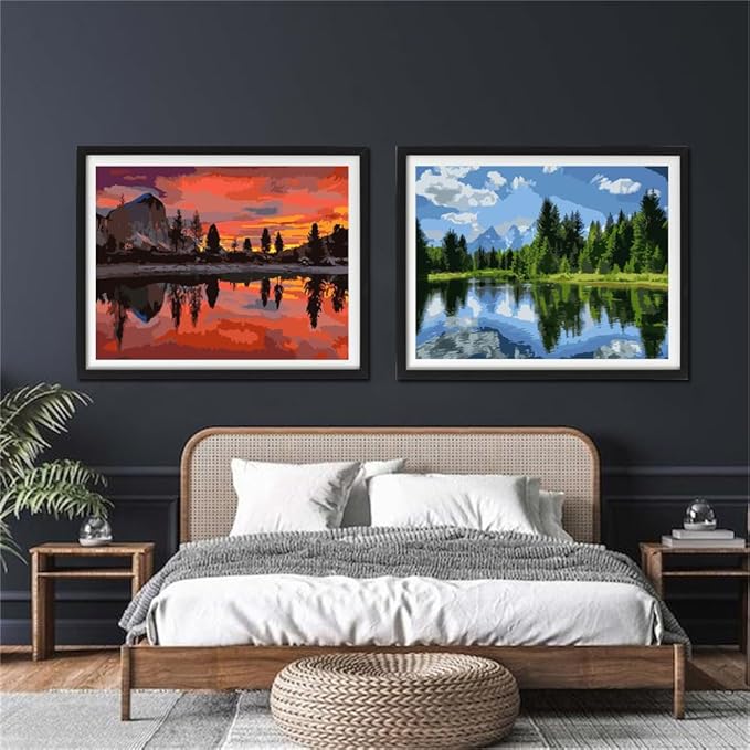 YANXIN Paint by Numbers Kit for Adults Beginners 2 Pack Paint by Numbers for Adults Rolled up Canvas for Home Decoration Creative Wall Art with Colorful Gift Box 12x16 inch Lake Refection 167-168
