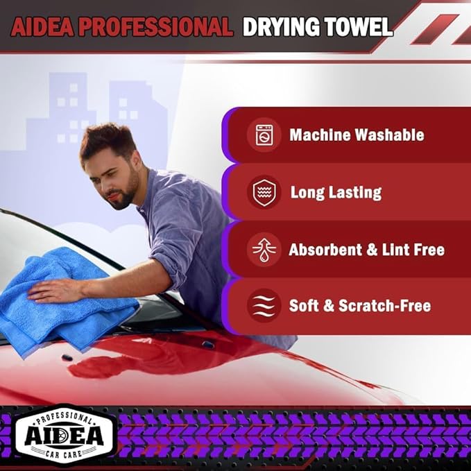 AIDEA Microfiber Towels for Cars-4PK, Large Professional Car Drying Towel, Scratch-Free & Absorbent Drying Towel for Cars, SUVs, RVs, Trucks, and Boats, 24inx 31in, Blue