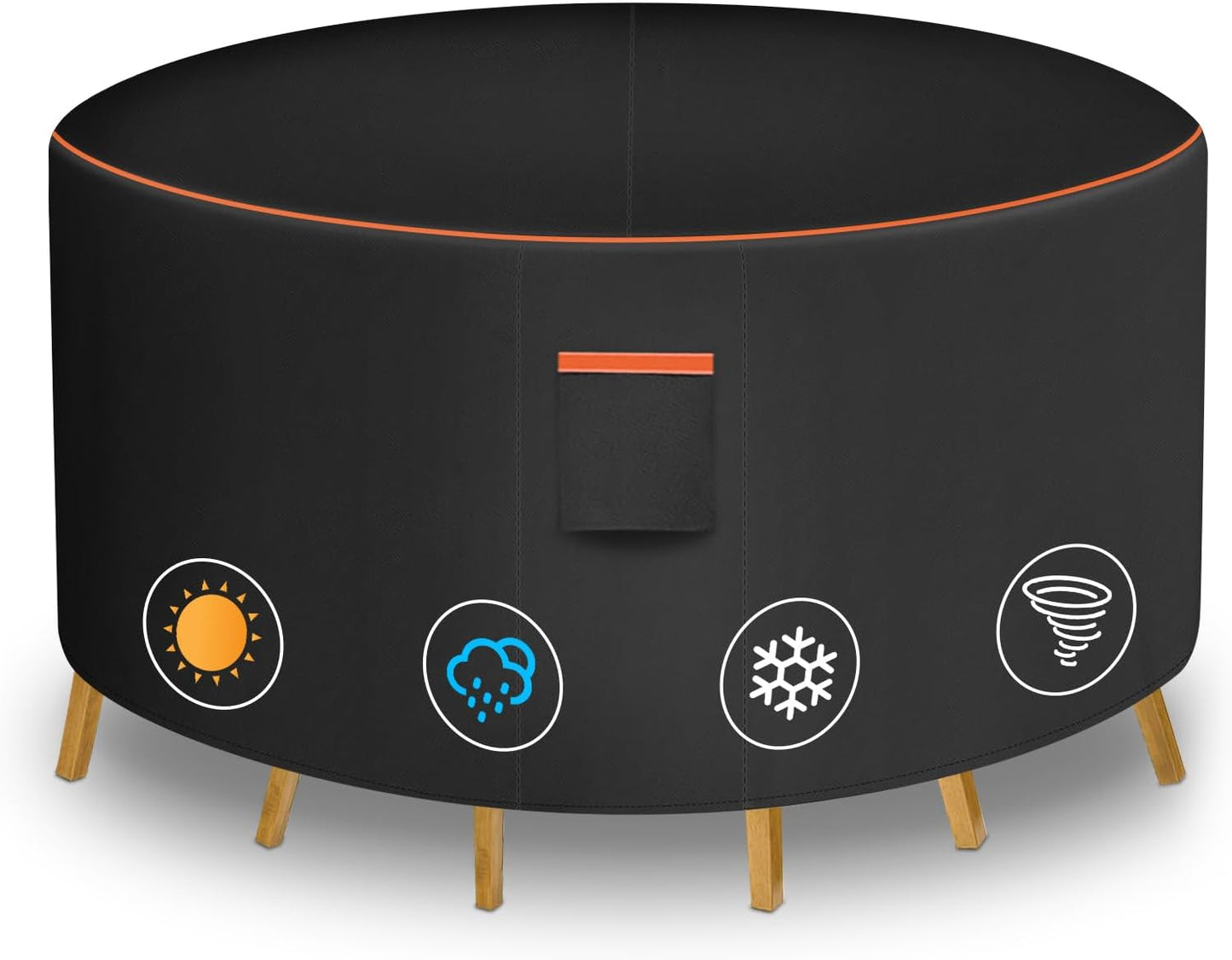 Round Patio Furniture Cover, 48 Inch Diameter Waterproof 600D Heavy Duty Table and Chair Set Protection Black