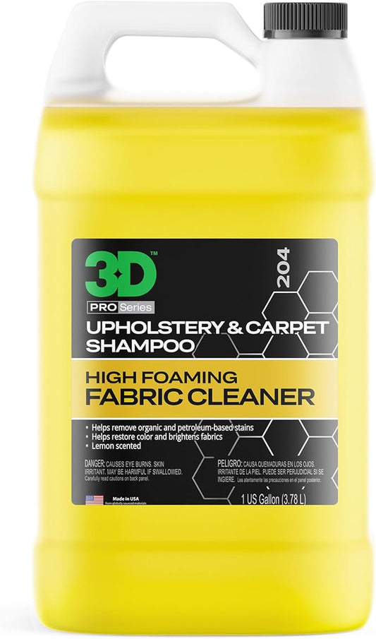 3D Upholstery & Carpet Shampoo - High Foam Stain Remover & Odor Eliminator Shampoo 1 Gallon