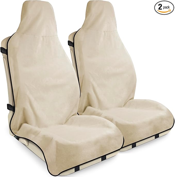 Waterproof Seat Cover Towel, 2PCS Premium Sweat Carseat Protector, Perfect for Universal Anti-Slip Car Truck SUV Seat, Great for Surfing Yoga Gym Workout, Tan