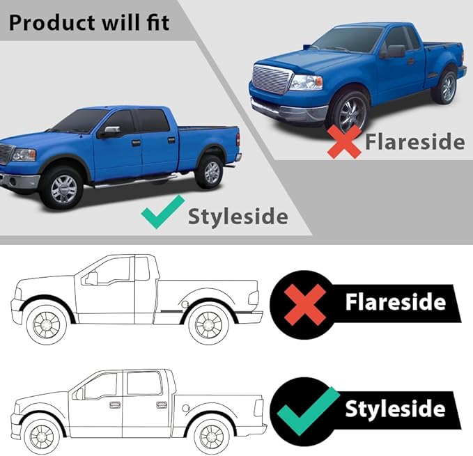 4PCS Fender Flares Fit Ford F150 Style Side Models with 5'5", 6'5", 8' Beds 2004-2008/2006-2008 Lincoln Mark LT with 5'5", 6'5" Beds Wheel Trim Accessories Textured 5L3Z16005BA