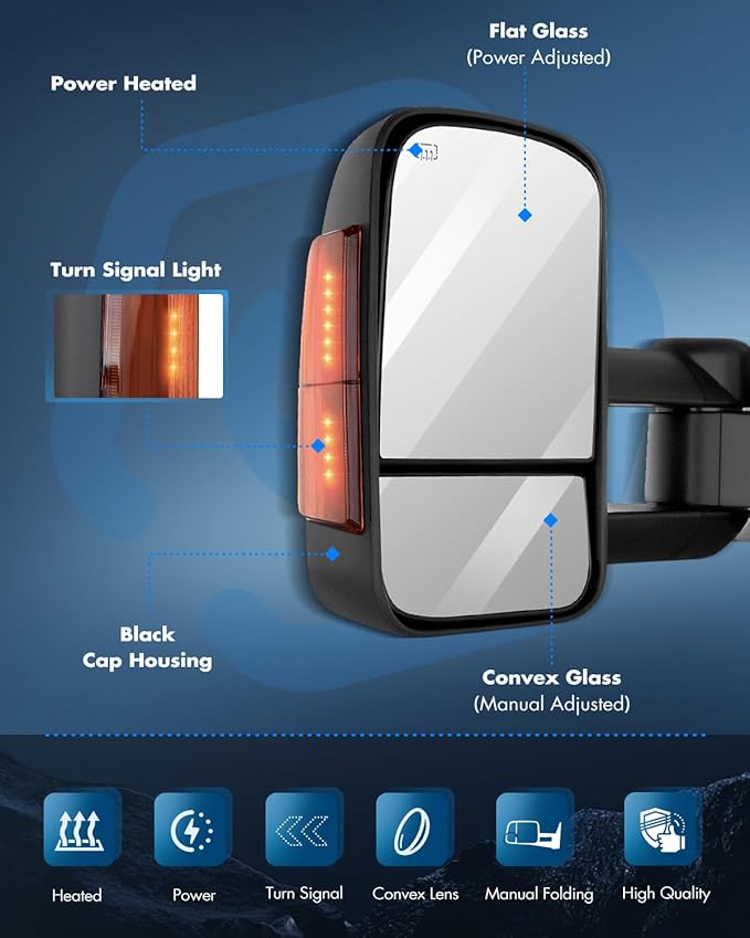 ECCPP Towing Mirrors Pair Set Replacement fit for 2003-06 for Chevy Silverado 1500 2500 HD 3500 Suburban 1500 2500 Tahoe for GMC Sierra Yukon Power Heated Signal Black Manual Telescoping Tow Mirrors