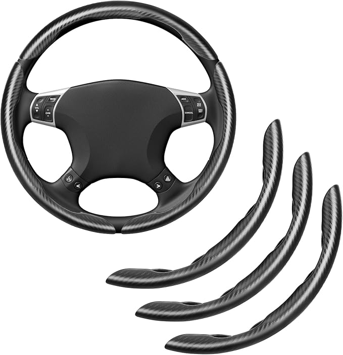 Carbon Fiber Steering Wheel Cover, Universal Fit for 14-16 Inch Wheel, Non-Slip Leather Wrap with Easy Snap-On Installation, Sweatproof & Heat-Resistant for Car Truck SUV, Black