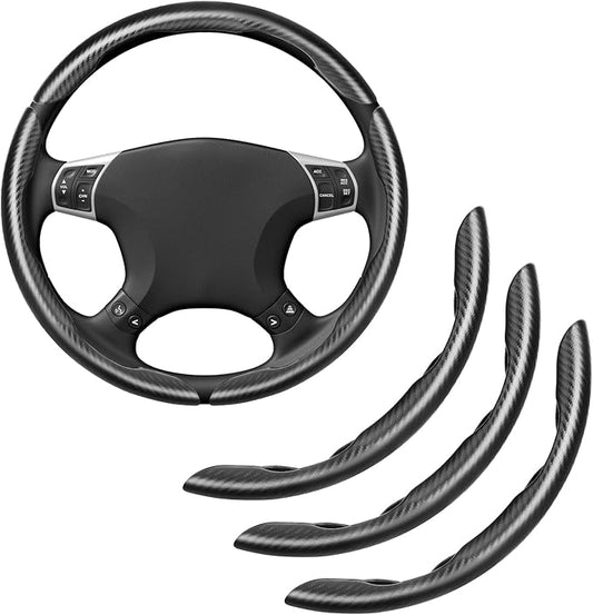 Carbon Fiber Steering Wheel Cover, Universal Fit for 14-16 Inch Wheel, Non-Slip Leather Wrap with Easy Snap-On Installation, Sweatproof & Heat-Resistant for Car Truck SUV, Black