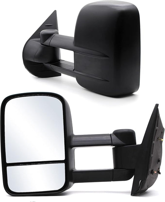 ReYee Towing Mirrors fit for 2007-2014 Chevy Silverado 1500 2500 3500 Suburban Avalanche Tahoe GMC Sierra Yukon Tow Mirrors with Manually Adjustment Manual Folding Telescoping Black Cap