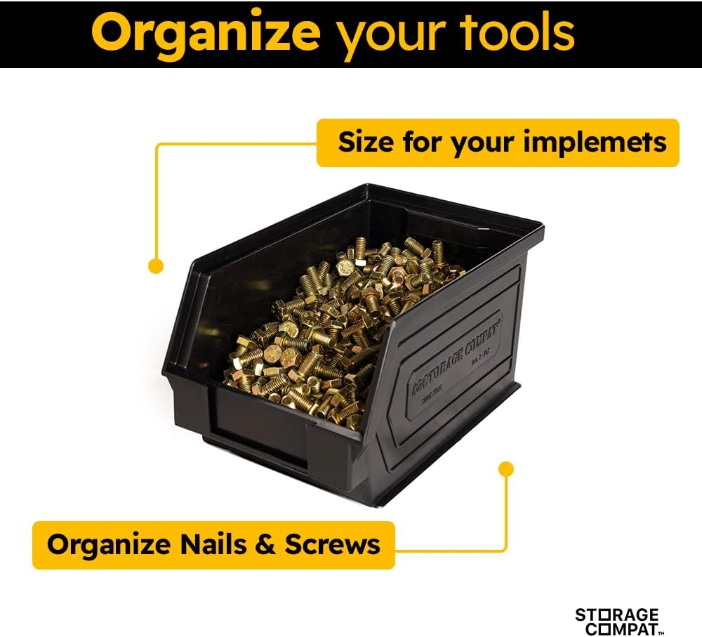 Plastic Storage Bins, Hanging, Stackable, Storage Organizer Bin for Warehouses, Workshops 9-Inch x 5-Inch x 5-Inch, Black, 12-Pack