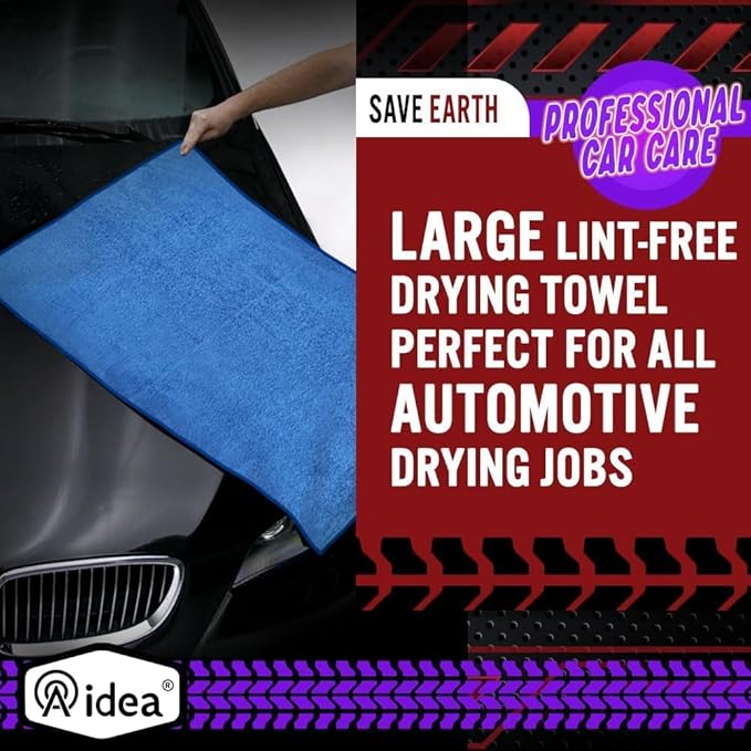 AIDEA Microfiber Towels for Cars-2PK, Large Professional Car Drying Towel, Scratch-Free & Absorbent Drying Towel for Cars, SUVs, RVs, Trucks, and Boats, 24inx 31in, Blue