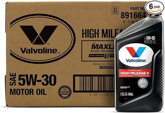 Valvoline High Mileage 150K with Maxlife Plus Technology Motor Oil SAE 5W-30 1 QT, Case of 6