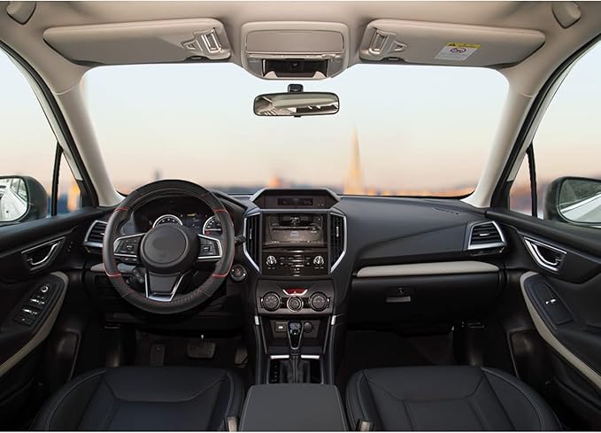 GIANT PANDA Customized Auto Steering Wheel Cover for Subaru Forester, Car Steering Wheel Cover for Subaru Outback and Crosstrek - Black+Red Trim