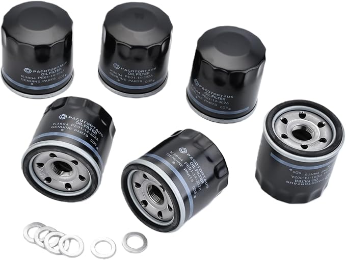 PE01-14-302A Engine Oil Filters Fits for Mazda 2 3 6 CX-3 CX-30 CX-5 CX-50 MX-5 with Drain Plug Washers Replaces W 6018 Wix 57002 B1400 6PCS