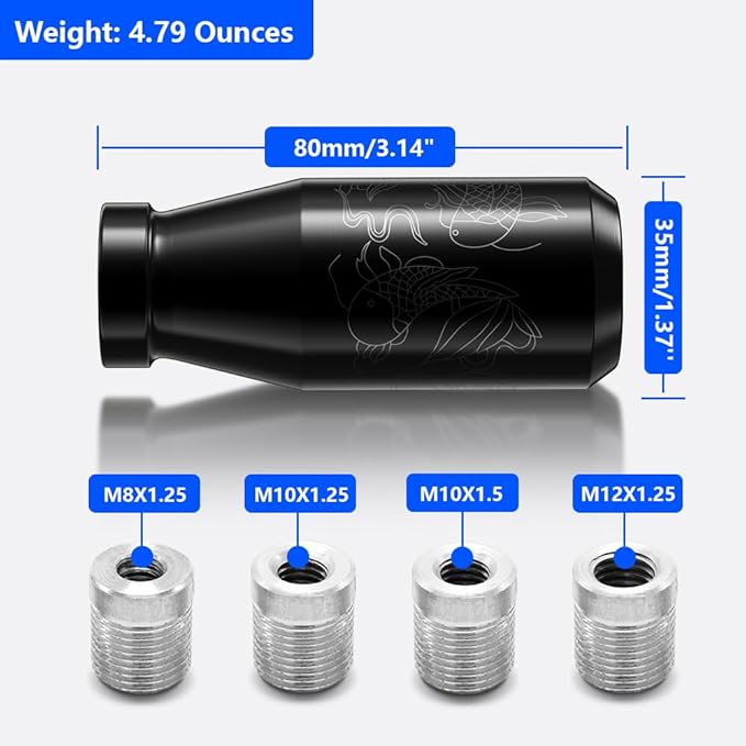 （Black） Koi Pond Type-R Style 5 Speed Manual Universal Gear Shift Knobs 4 Metal Adapters Included Fit Compatible with Mazda Tacoma STi Nismo 2004 Honda Accord Subaru