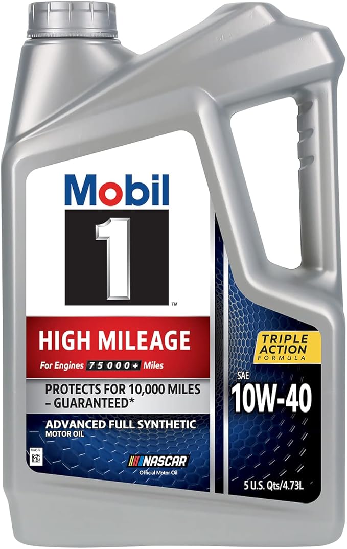 Mobil 1 High Mileage Full Synthetic Motor Oil 10W-40, 5 Quart