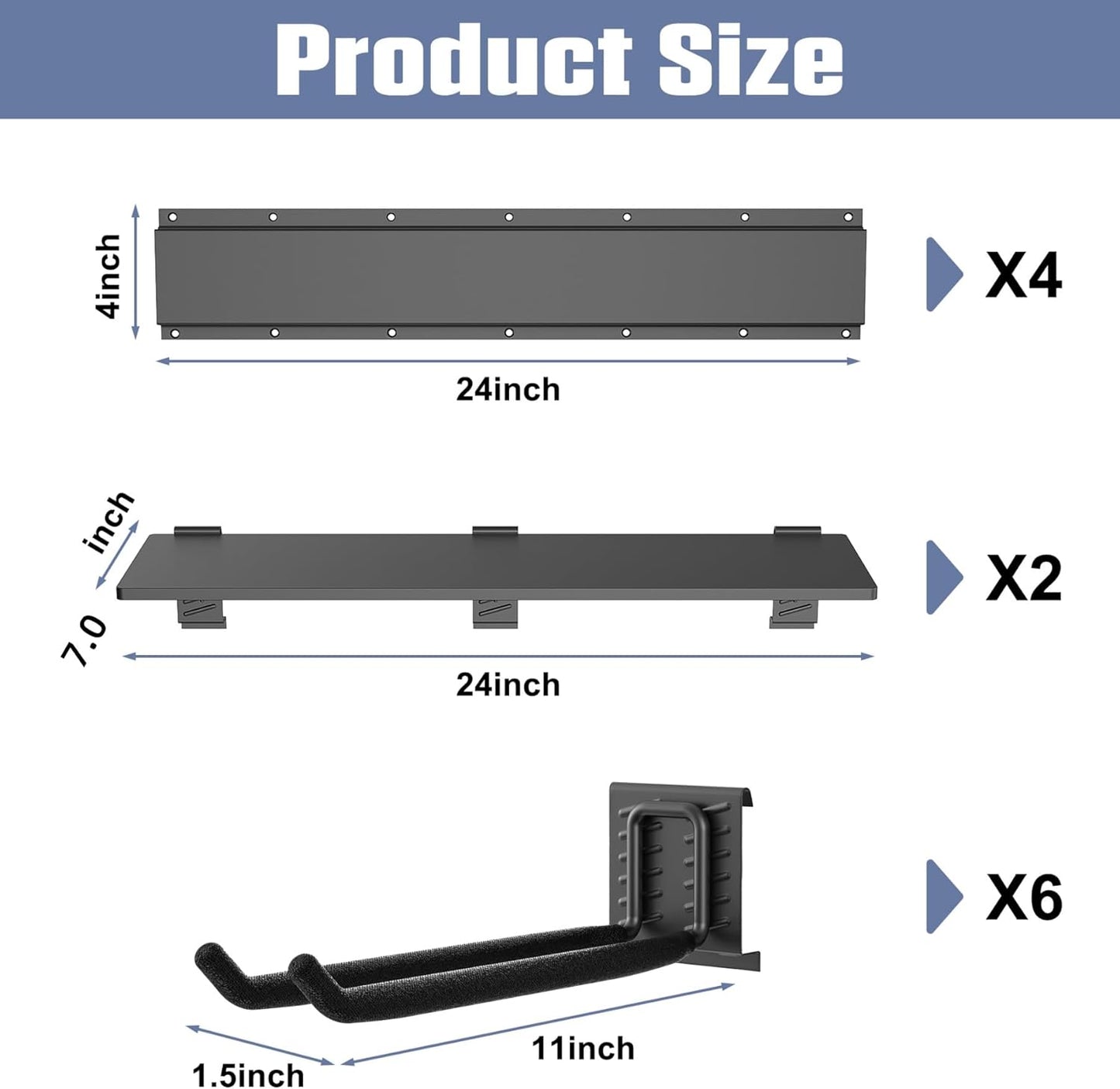 WALMANN Wall Mounted Garden Tool Rack with Shelves for Garage, Heavy Duty Folding Chair Hangers, 11-Inch Tool Storage Hooks for Shovels, Rakes, Ladders