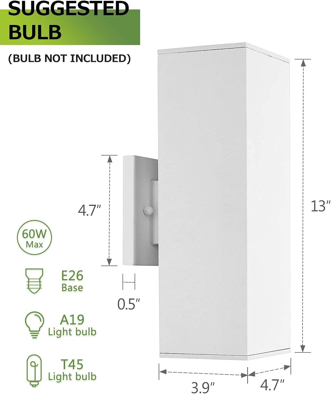 harriet Porch Lights Outdoor Modern - IP64 Waterproof Aluminum and Tempered Glass Cover, 13" Rectangular Up/Down Wall Sconce for Porch, Garage & Patio, Exterior Lighting, White, 2 Pack