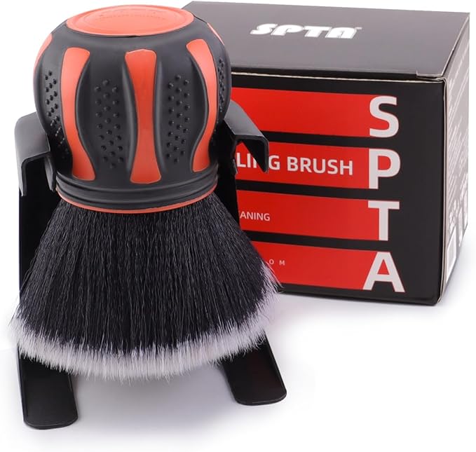 SPTA Ultra Soft Detailing Brush, Car Detail Brush, Orange Handle XL Synthetic Brush - Ultra Soft Bristles, Comes with Storage Rack, Covers Large Area Inside or Outside Vehicles