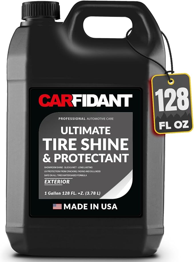 Carfidant Ultimate Tire Shine Gallon - Black Satin Shine - New Look Tire Dressing and Rubber Protectant - Long-Lasting with Non-Grease and No Sling - 128 fl. oz.