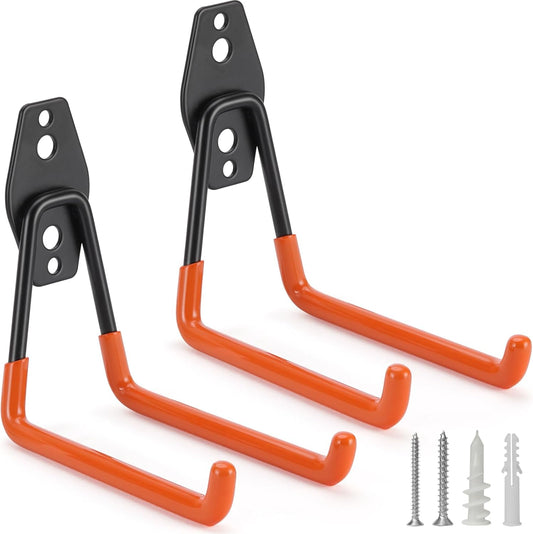 2 Pack Garage Hooks Heavy Duty Storage Organizer Wall Mount Power and Garden Tool Hangers, for Hanging Ladders, Ropes, Hose, Bulk Items