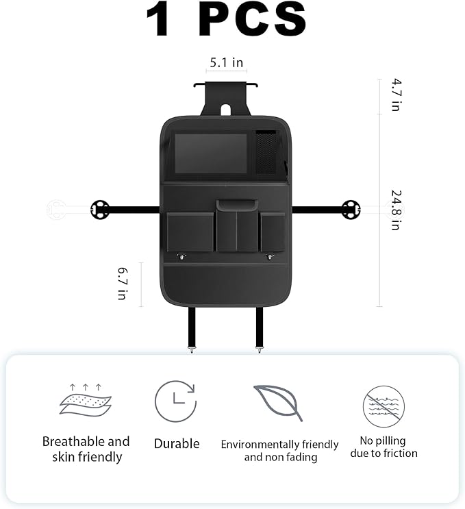 Car Seat Organizers,Multi-functional Back Seat Protectors, Storage Pouches, and Tray Holders (for Cars, Kids, Seat Back and Rear Seats) (Plain Black, 1 Pcs)