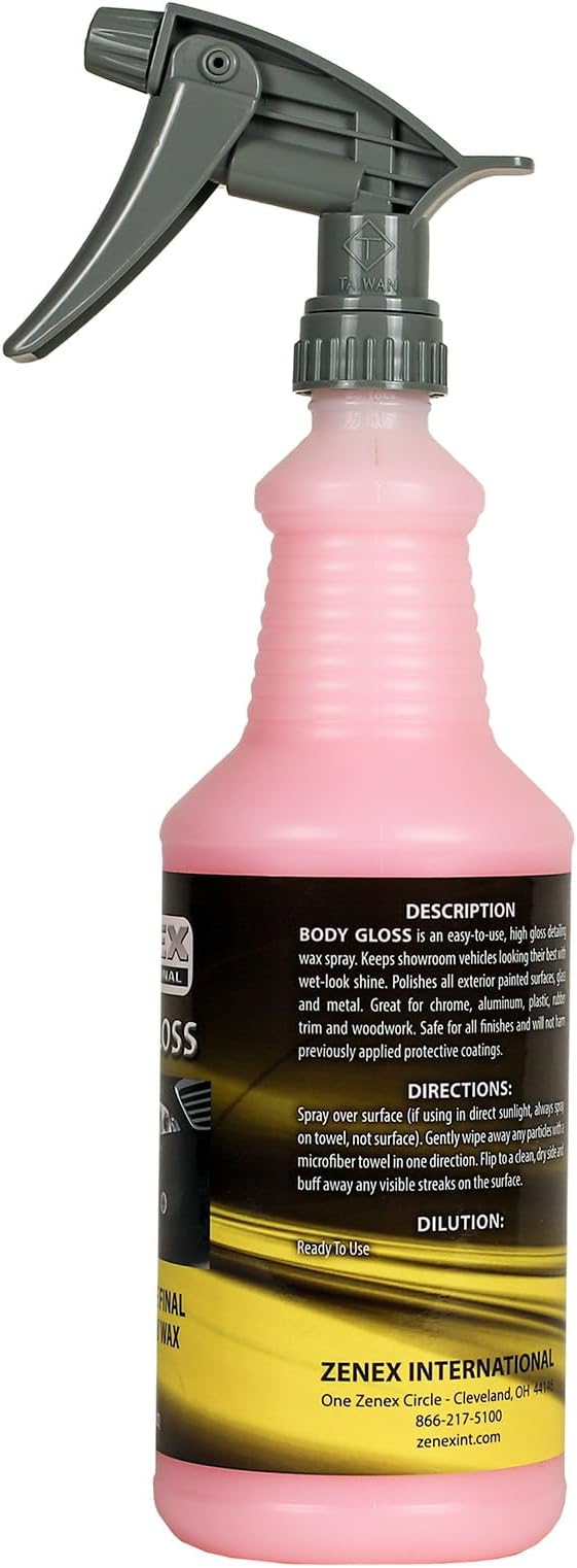 Zenex Body Gloss Liquid Spray Wax - High Gloss Professional-grade Detail Spray Wax | Cleans & Protects Painted Surfaces, Glass, Chrome, & More | Water-Repellant Protection | 32 oz (2 Pack)