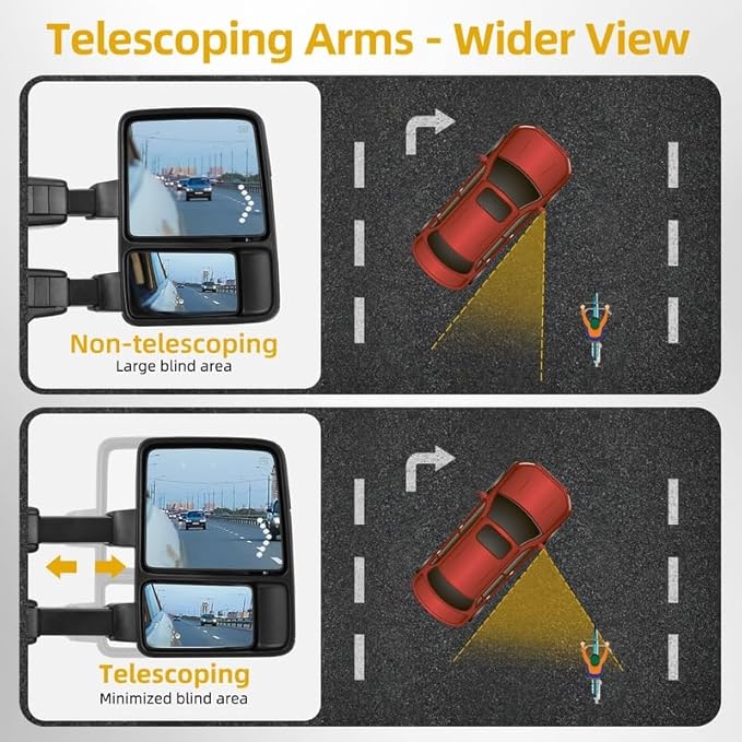 DWVO Towing Mirrors Compatible with 2008 2009 2010 2011 2012 2013 2014 2015 2016 Ford F250/F350/F450/F550 Super Duty, Left & Right Tow Mirrors with LED Signal & Power Heated, Black