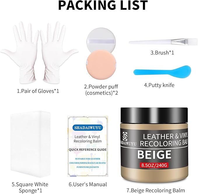 Leather Recoloring Balm,8.5oz Leather Color Restorer,Beige Leather Repair kit for Furniture and Car Interior,Leather Couch Scratch Repair,Leather Dye Paint for Faded,Cracked and Damaged Leather